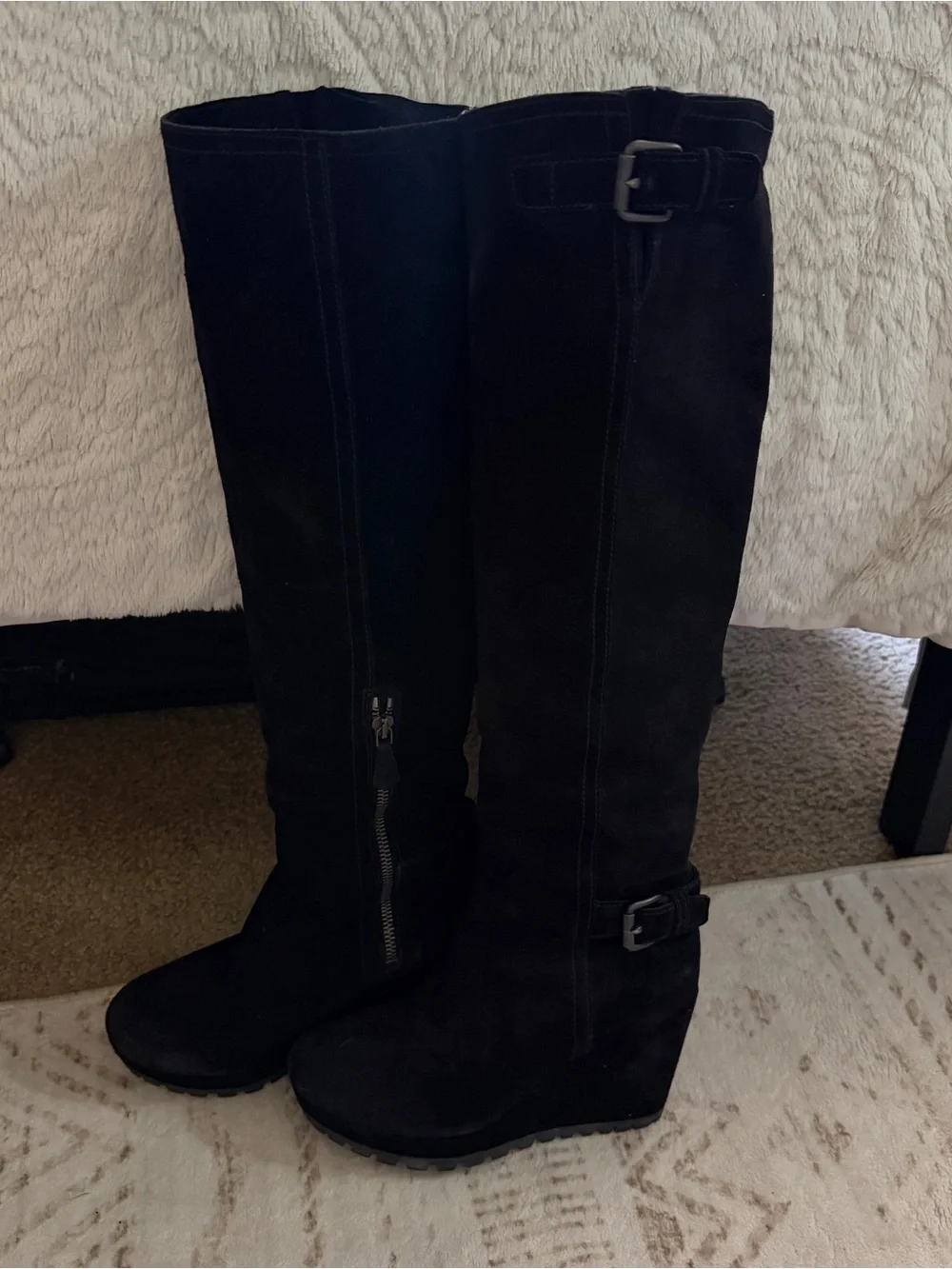 Prada Black Over-the-Knee monolith collection Suede Wedge Boots - EU 36.5